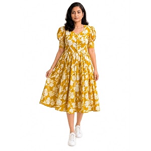 Womens Rayon Floral Printed Midi Dress