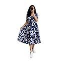 Womens Rayon Floral Printed Midi Dress 