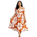 Womens Rayon Floral Printed Midi Dress 