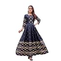 Women’s Rayon Printed Anarkali Gown with 3/4 Sleeves | Flared Long Dress | Traditional Anarkali Kurta | Elegant Ethnic Gown for Party, Festive and Casual Wear