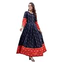 Women’s Rayon Printed Anarkali Gown with 3/4 Sleeves | Flared Long Dress | Traditional Anarkali Kurta | Elegant Ethnic Gown for Party, Festive and Casual Wear