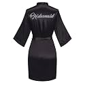 Women's Satin Robe Short Kimono for Bride &amp; Bridesmaid with Silver Rhinestones, Wedding Party Robes