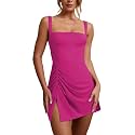 Womens Sexy Sleeveless Square Neck Bodycon Ruched