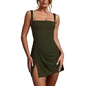 Womens Sexy Sleeveless Square Neck Bodycon Ruched