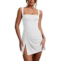 Womens Sexy Sleeveless Square Neck Bodycon Ruched
