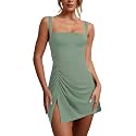 Womens Sexy Sleeveless Square Neck Bodycon Ruched