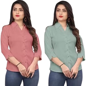 Womens Solid Formal Shirt Pack of 2-Pink