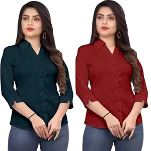 Womens Solid Formal Shirt Pack of 2-Pink