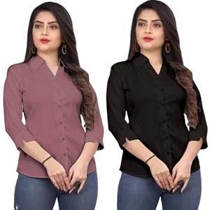Womens Solid Formal Shirt Pack of 2-Pink