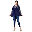 Women’s Stylish Fashionable Rayon Embroidery top Size Casual || Party || Beach || Formal || Meeting || Office wear || Party || Evening || College (Blue, M)