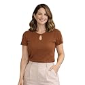 Womens Stylish Ribbed Knit Short Sleeve V-Neck