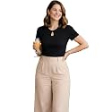 Womens Stylish Ribbed Knit Short Sleeve V-Neck