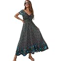 Summer Floral Smocked Maxi Dress for Women 2026 Casual Flowy Tiered A Line Boho Beach Party Long Dresses with Short Sleeve