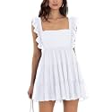 Women’s Summer Square Neck Tie Back Ruffle Sleeve Tiered Casual A-Line Short Mini Dress