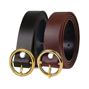 Womens Vegan Leather Belt with Round Metal