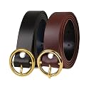 Womens Vegan Leather Belt with Round Metal