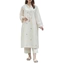 Womens White Cotton Embroidered Kurta Pant Set