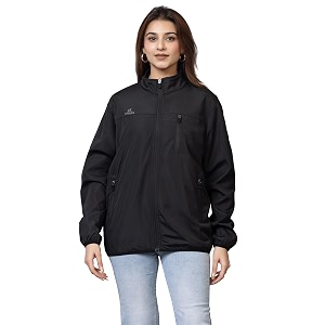 womens windcheater biker jacket  lightweight polyester outerwear  windproof stylish jacket with multiple zipper pockets amp logo  ideal for light winter amp riding