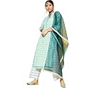 Women Sea Green Printed Straight Kurta Palazzo