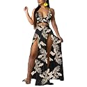 Women Sexy 2 Piece Outfits Dress Chiffon Strap Deep V Neck Bra Crop Top High Split Maxi Dresses Skirt Set