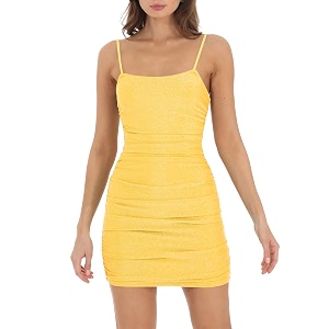 Women Shimmer Ruched Dress Sexy Glitter Spaghetti