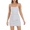 Women Shimmer Ruched Dress Sexy Glitter Spaghetti