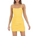 Women Shimmer Ruched Dress Sexy Glitter Spaghetti