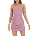 Women Shimmer Ruched Dress Sexy Glitter Spaghetti