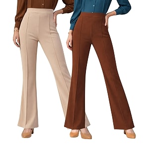 Women Solid Flared Trousers Pack of 2