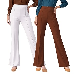 Women Solid Flared Trousers Pack of 2