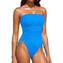 Women Strapless One Piece Swimsuit - Bandeau Tummy Control Bathing Suit
