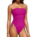 Women Strapless One Piece Swimsuit - Bandeau Tummy Control Bathing Suit