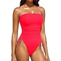 Women Strapless One Piece Swimsuit - Bandeau Tummy Control Bathing Suit