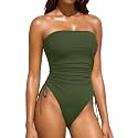 Women Strapless One Piece Swimsuit - Bandeau Tummy Control Bathing Suit
