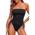 Women Strapless One Piece Swimsuit - Bandeau Tummy Control Bathing Suit