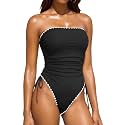 Women Strapless One Piece Swimsuit - Bandeau Tummy Control Bathing Suit