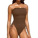 Women Strapless One Piece Swimsuit - Bandeau Tummy Control Bathing Suit