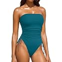Women Strapless One Piece Swimsuit - Bandeau Tummy Control Bathing Suit