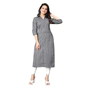 Women Striped Cotton Straight Kurta Pink