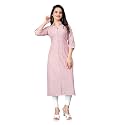 Women Striped Cotton Straight Kurta Pink