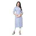 Women Striped Cotton Straight Kurta Pink