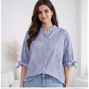 Women Striped Cotton Top Regular Fit 3
