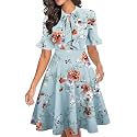 Women Summer Floral Ruffle Sleeve Wear to Work Church Wedding Guest Party Dresses