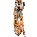 Jeqeocafy Women Summer Long Sundress Crewneck Short Sleeve Maxi Dress 2026 Casual Loose Beach Dress with Pockets