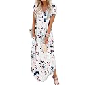 Jeqeocafy Women Summer Long Sundress Crewneck Short Sleeve Maxi Dress 2026 Casual Loose Beach Dress with Pockets