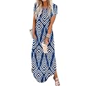 Jeqeocafy Women Summer Long Sundress Crewneck Short Sleeve Maxi Dress 2026 Casual Loose Beach Dress with Pockets