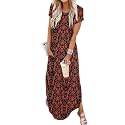 Jeqeocafy Women Summer Long Sundress Crewneck Short Sleeve Maxi Dress 2026 Casual Loose Beach Dress with Pockets
