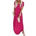 Jeqeocafy Women Summer Long Sundress Crewneck Short Sleeve Maxi Dress 2026 Casual Loose Beach Dress with Pockets