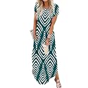 Jeqeocafy Women Summer Long Sundress Crewneck Short Sleeve Maxi Dress 2026 Casual Loose Beach Dress with Pockets