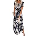 Jeqeocafy Women Summer Long Sundress Crewneck Short Sleeve Maxi Dress 2026 Casual Loose Beach Dress with Pockets